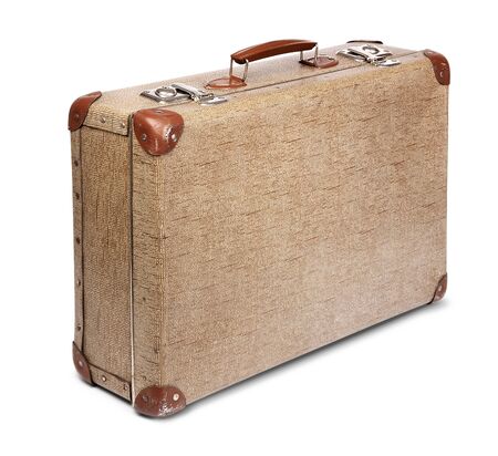 Old vintage suitcase front left isolated on whiteの写真素材