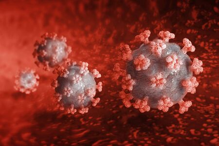 Corona viruses close-up macro 3D rendering inside an organ blood vesselの写真素材