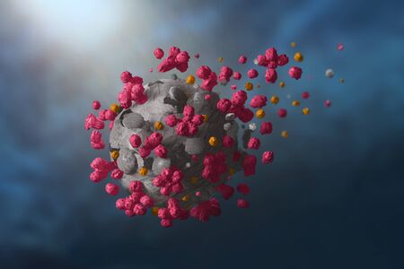 Corona virus destroyed, scattering and breaking into pieces 3Dの写真素材