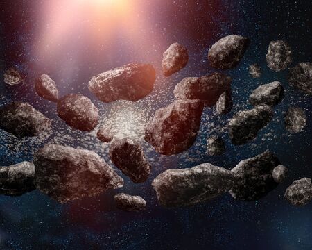 Asteroid Kuiper belt in deep space on starfield backgroundの写真素材
