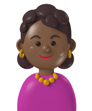 Cartoon character 3d avatar young curly haired black woman isolated on whiteの写真素材