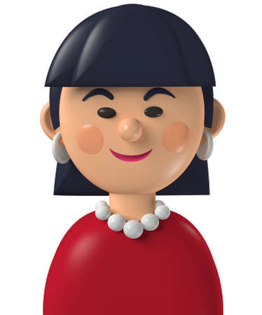 Cartoon character 3d avatar young black haired asian female isolated on whiteの写真素材