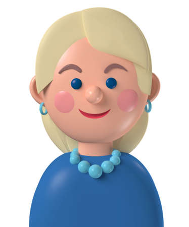 Cartoon character 3d avatar young caucasian blonde haired woman isolated on whiteの写真素材