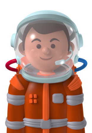 Cartoon character 3d avatar happy male Mars astronaut in spacesuit isolated on whiteの写真素材