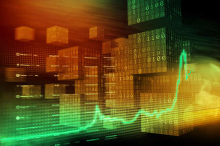 Blockchain technology cryptocurrency values prices highs and lows chart graph statistics 3D conceptの写真素材