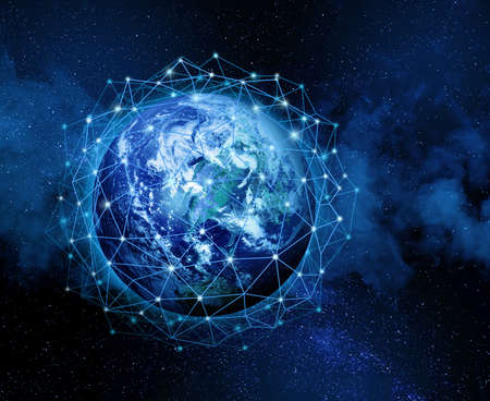 Global network mesh around planet Earth,  worlwide data information system concept