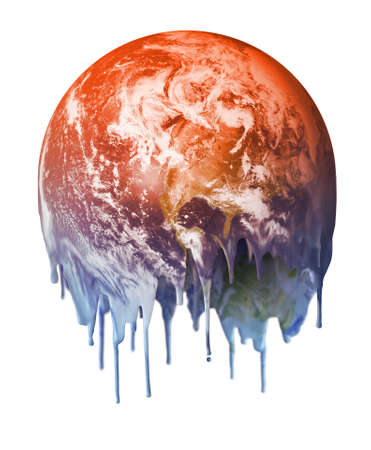 Melting hot and dripping unhabitable planet Earth, global warming climate change conceptの写真素材