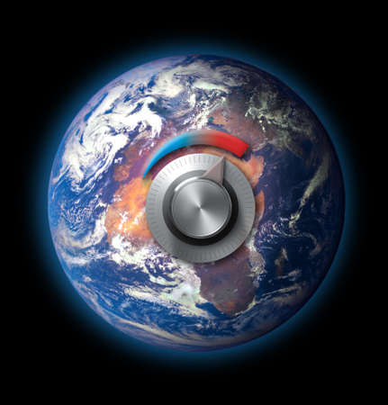 Adjusting the temperature on Planet Earth, climate change and global warming concept.の写真素材