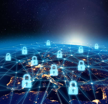 Worldwide digital network data security infrastructure concept. Some elements of the image furnished by NASA.の写真素材