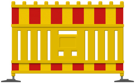 Traffic barrier fence with yellow and red warning sign colors 3D, isolated.の写真素材