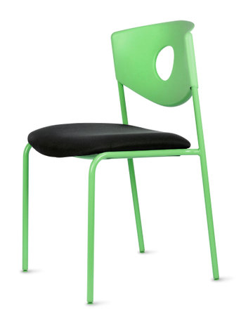 Modern green metal chair, minimum drop shadows, isolated on white backgroundの写真素材