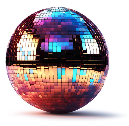 Colorful disco mirror ball reclecting discotheque dance floor lights and colorの素材