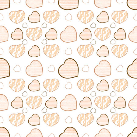 Geometric vector pattern of hand-drawn beige thin hearts. Illustrations for design, printing, wallpaper, postcards, tattoos, decor, etcのイラスト素材