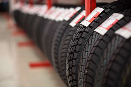 Car tires on showcase