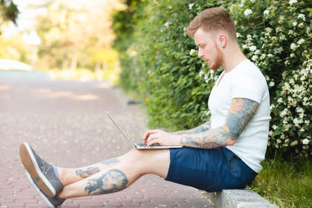 He freelance works anywhereの写真素材