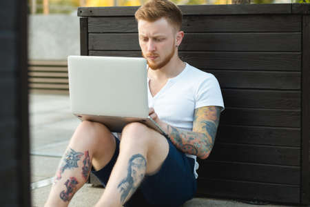 He freelance works anywhereの写真素材