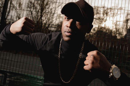 Brutal african american rapper posingの写真素材