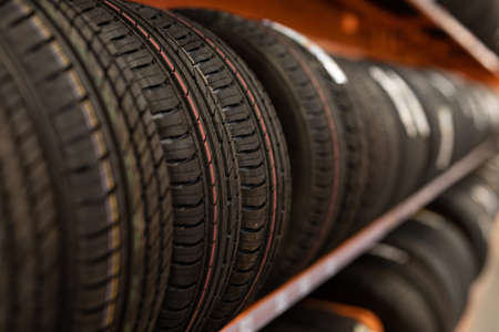 Car tires on a showcase