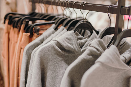 A row of clothes on hangers in the store