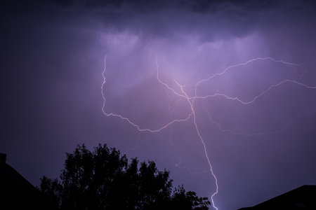 A lightning under the cityの写真素材