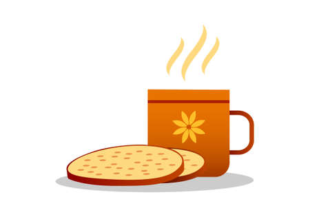 Bread with cup on white backgroundのイラスト素材