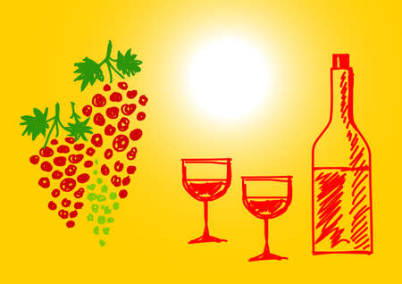 Drawing of grape and wine    のイラスト素材