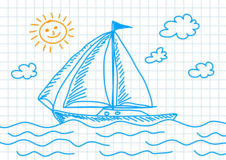Drawing of blue sailboat     のイラスト素材