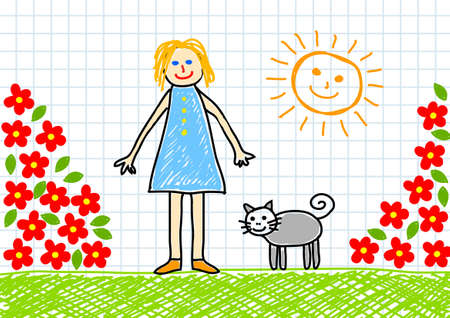 Girl with cat のイラスト素材