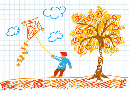 Drawing of autumn landscape のイラスト素材