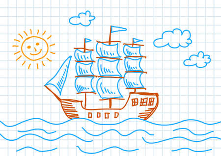 Illustration pour Drawing of sailboat      - image libre de droit