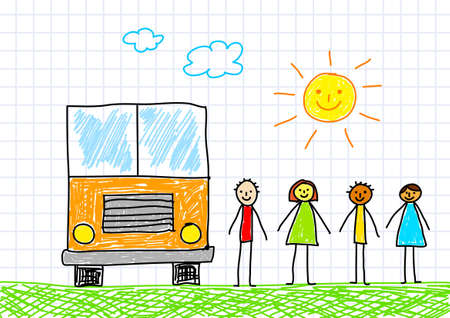 Drawing of school bus のイラスト素材