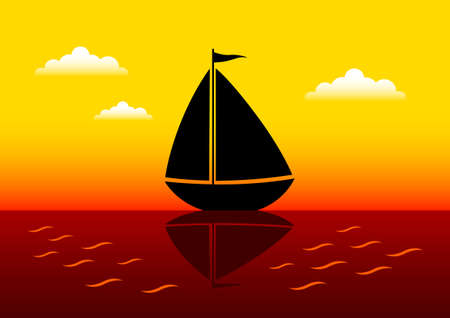 Silhouette of sailboat     のイラスト素材