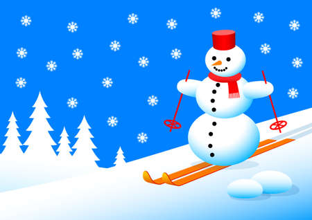 Snowman in winter landscape のイラスト素材