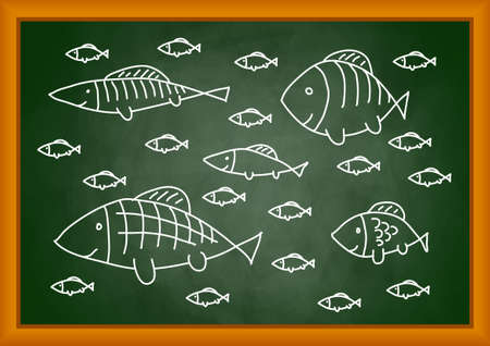 Drawing of fish on blackboardのイラスト素材