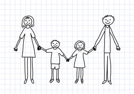 Drawing of family on squared paperのイラスト素材