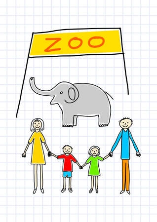 Family in zoo     のイラスト素材