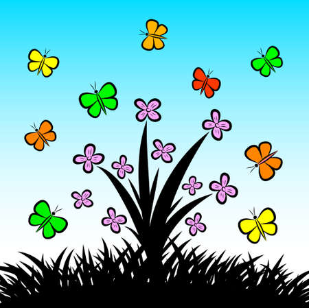 Flowers with butterflies のイラスト素材