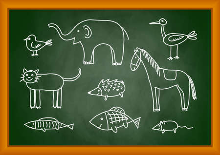 Drawing of animals on blackboardのイラスト素材