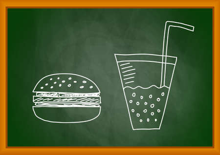 Drawing of hamburger on blackboardのイラスト素材