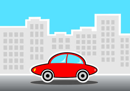 Red car in cityのイラスト素材