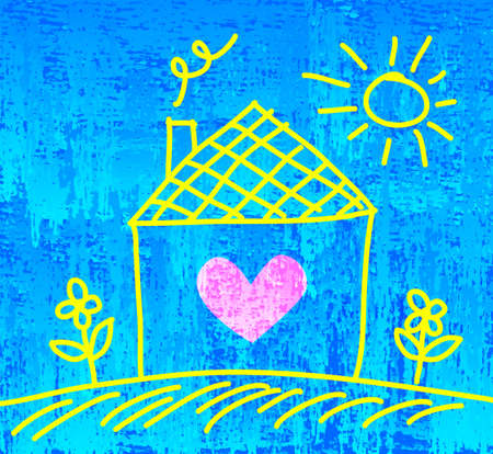 Drawing of house on blue abstract backgroundのイラスト素材