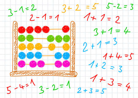 Drawing of abacus on squared paperのイラスト素材