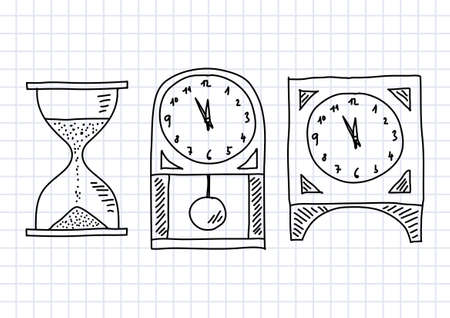Drawing of clocks on squared paper のイラスト素材