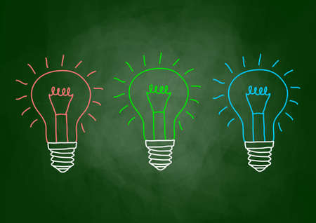 Drawing of light bulb on blackboard  のイラスト素材