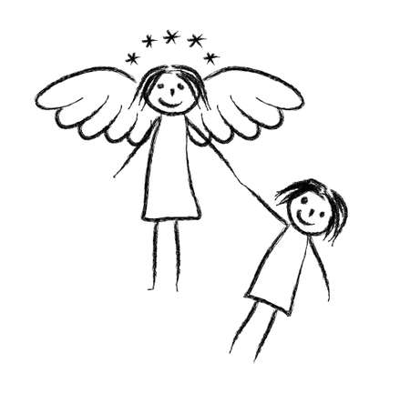 Drawing of angel and child   のイラスト素材