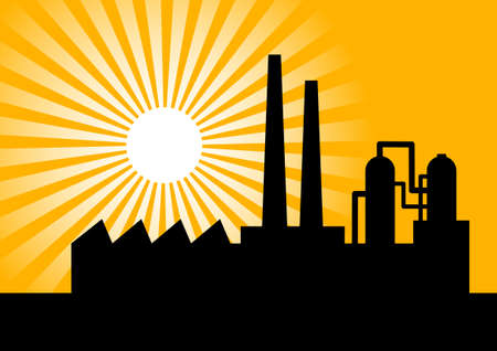 Black silhouette of factoryのイラスト素材