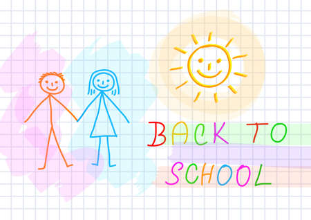 Drawing of children on squared paperのイラスト素材