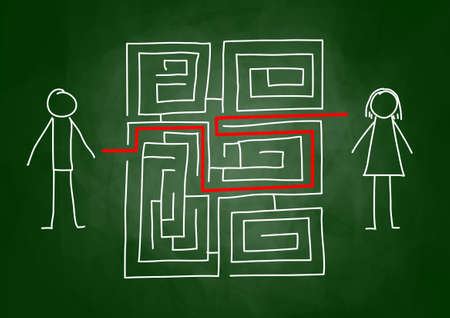 Drawing of labyrinth on blackboardのイラスト素材