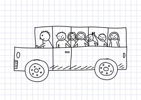 Drawing of school bus on squared paper     のイラスト素材