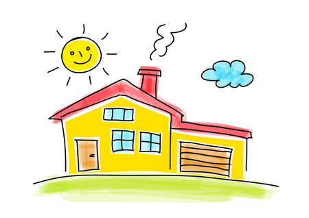 Drawing of house on white backgroundのイラスト素材